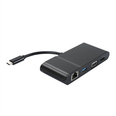 USB C Ke HDMI VGA USB A dan Kabel Konverter Adaptor Multiport RJ45