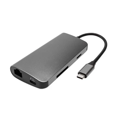 8 in 1 Portable USB C Multiport Docking Station Untuk PC Laptop Mendukung Pembacaan Kartu Memori